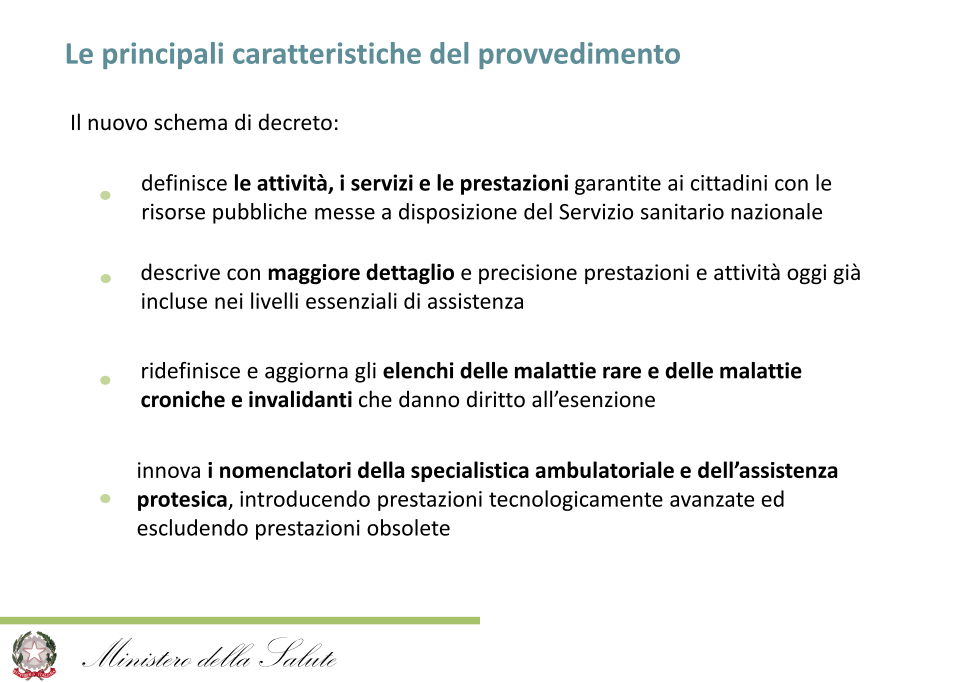 Caratteristiche provvedimento nuovi LEA 2017