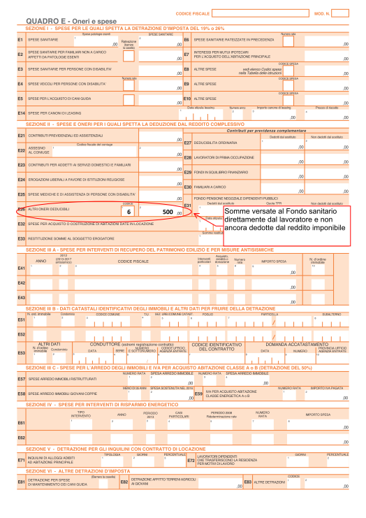 Certificazione Unica 2018. Deduzioni somme versate ai Fondi sanitari